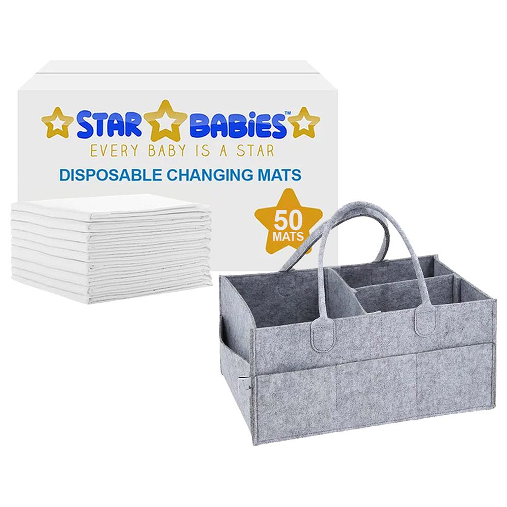 Star Babies - Diaper Caddy Organizer w/ Disposable Changing Mat 50pcs - Grey