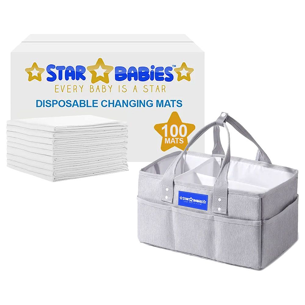 Star Babies - Diaper Caddy Organizer Big w/ Disposable Changing Mat 100pcs - Grey