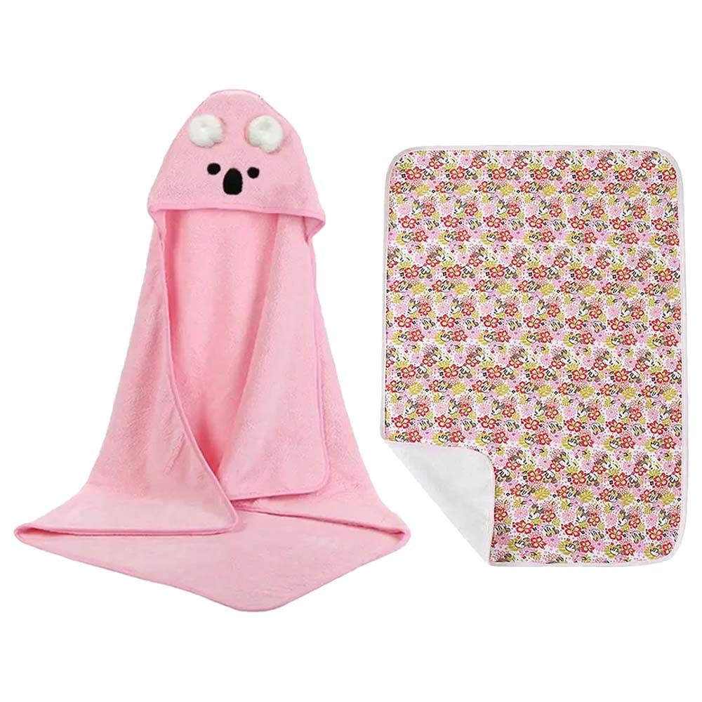 Star Babies - Microfiber Hooded Towel w/ Changing Mat - Flower Pink