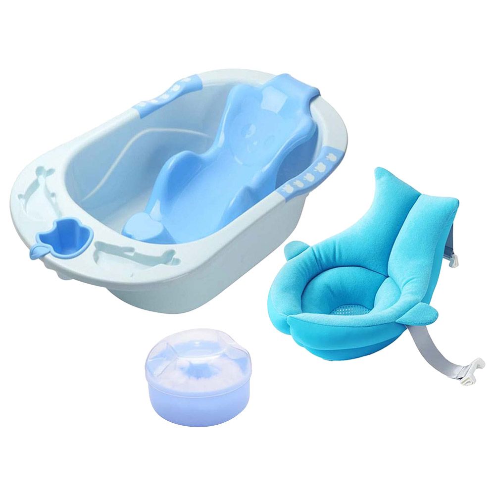 Star Babies - Bathtub w/ Sling & Soft Spot Sink Bather w/ Powder Puff 3pcs - Blue