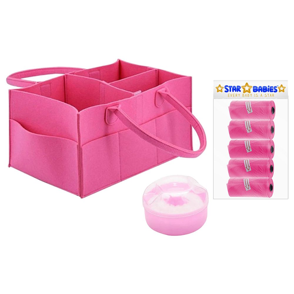 Star Babies - Caddy Diaper Organizer w/ Scented Bag - 75pcs & Powder Puff - Pink