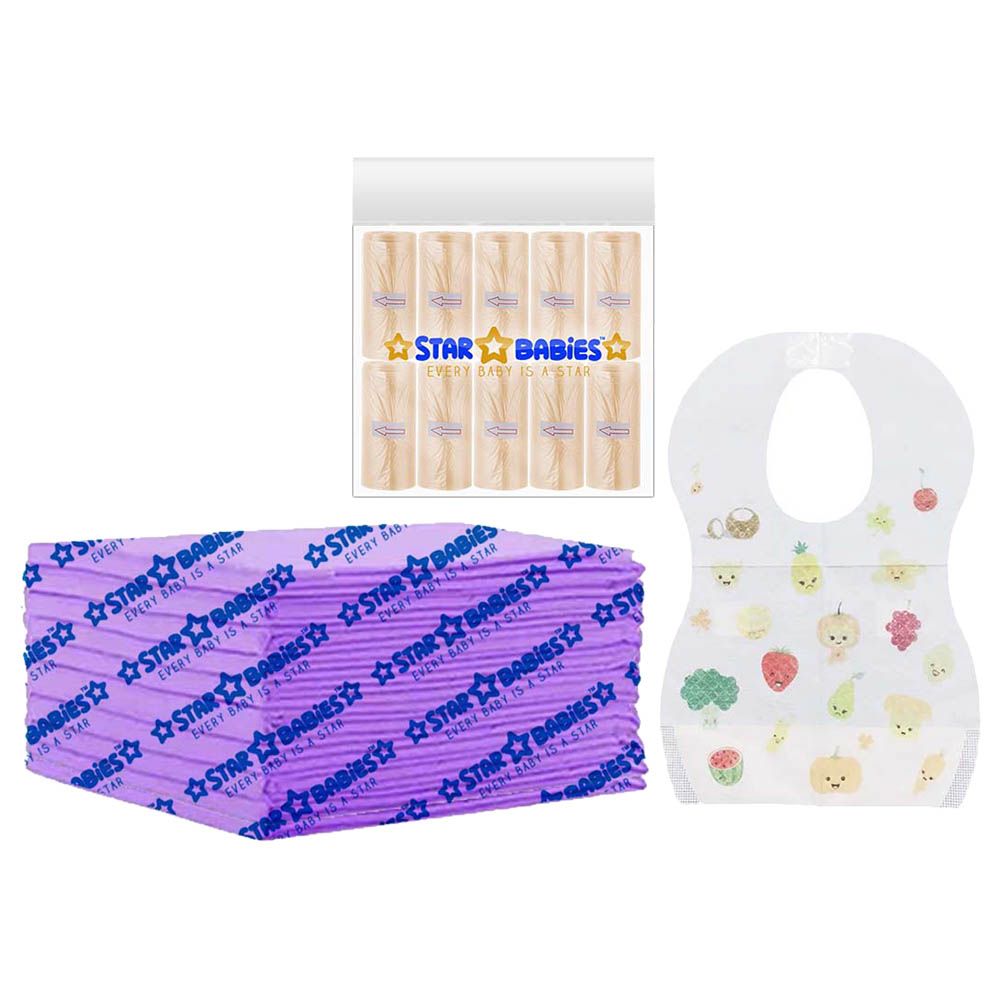 Star Babies - Disposable Changing Mat 10pcs & Scented Bag 10pcs W/ Disposable Bibs 10pcs - Lavender