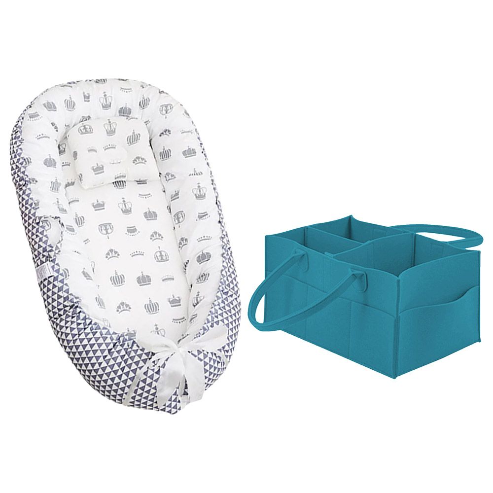 Star Babies - Baby Bed Sleeping Pod w/ Caddy Diaper Organizer - Turquoise