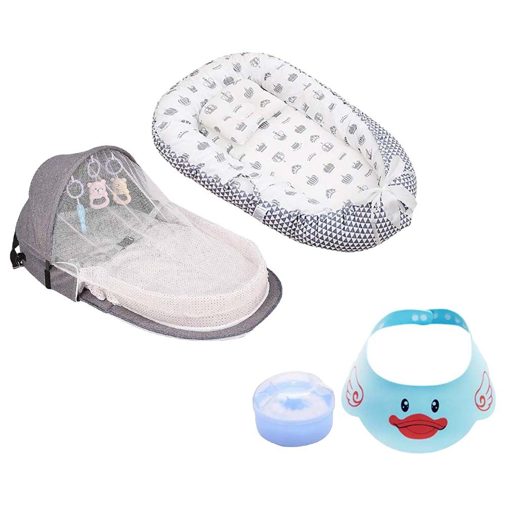 Star Babies - Baby Sleeping Mosquito Bed - Grey w/ Shower Cap & Powder Puff - Blue