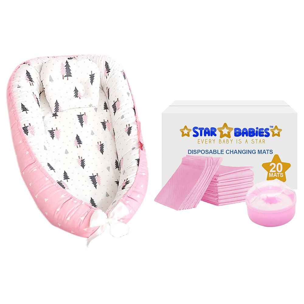 Star Babies - Baby Sleeping Bed Pod w/ Changing Mat - 20pcs & Powder Puff - Pink