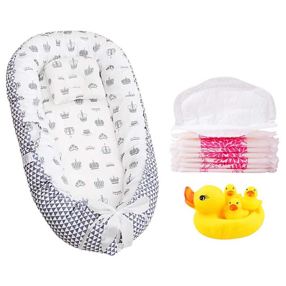 Star Babies - Baby Sleeping Bed Pod w/ Breast Pad - 20pcs & Rubber Duck Toy - Grey