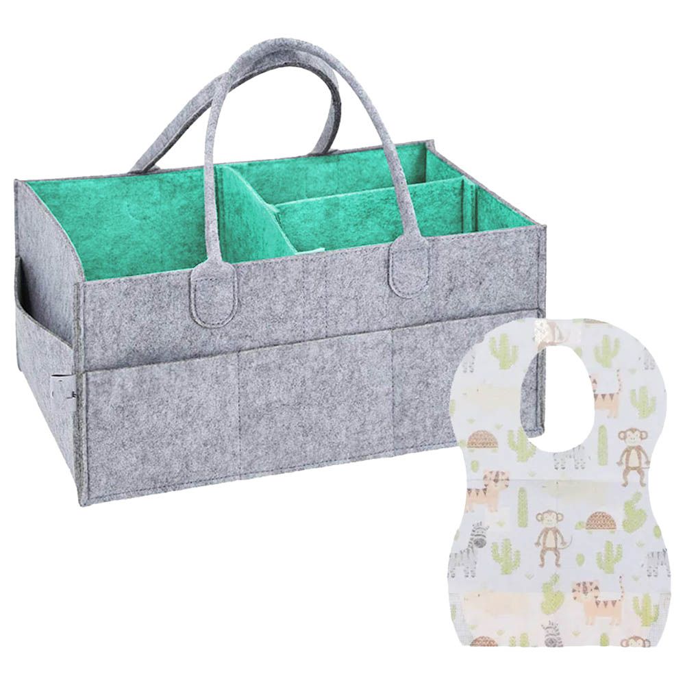 Star Babies - Caddy Diaper Bag W/ Disposable Bibs - 10pcs - Grey/Green