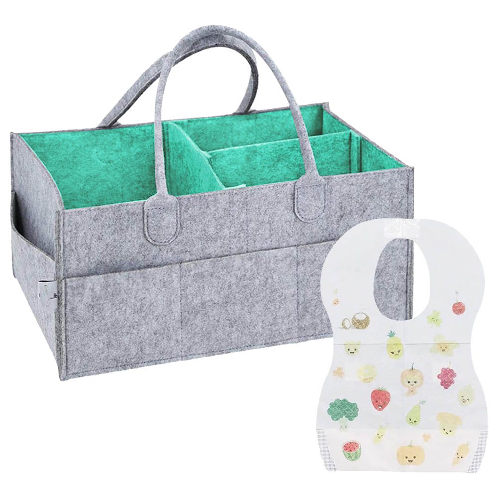 Star Babies - Diaper Caddy Organizer & Disposable Bib Assorted 5pcs - Grey Green