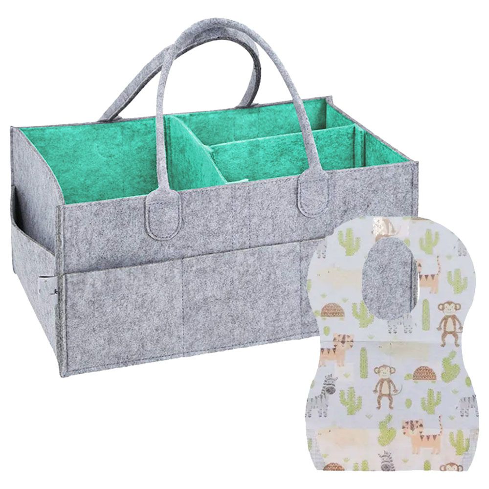 Star Babies - Diaper Caddy Organizer & Disposable Bib Assorted 20pcs - Grey Green