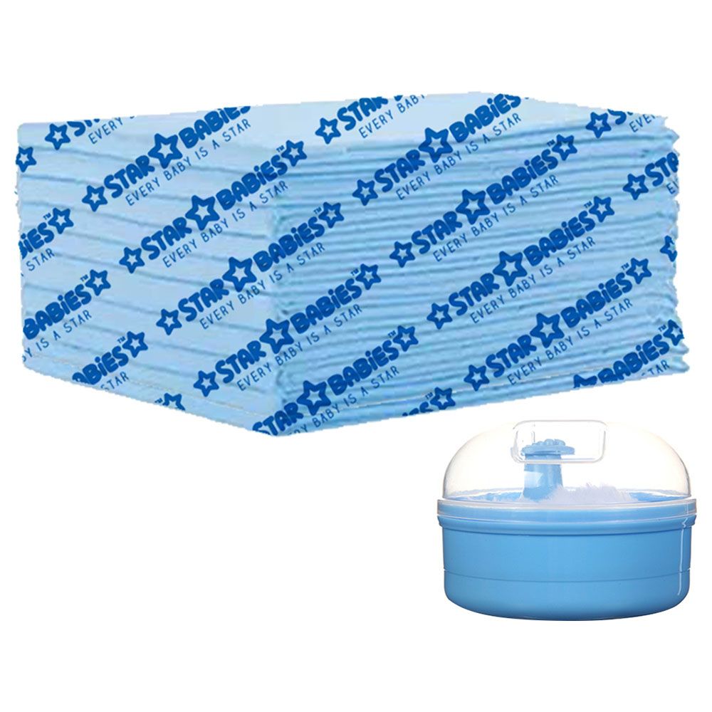 Star Babies - Disposable Changing Mats 10pcs & Baby Powder Puff Combo Set - Blue