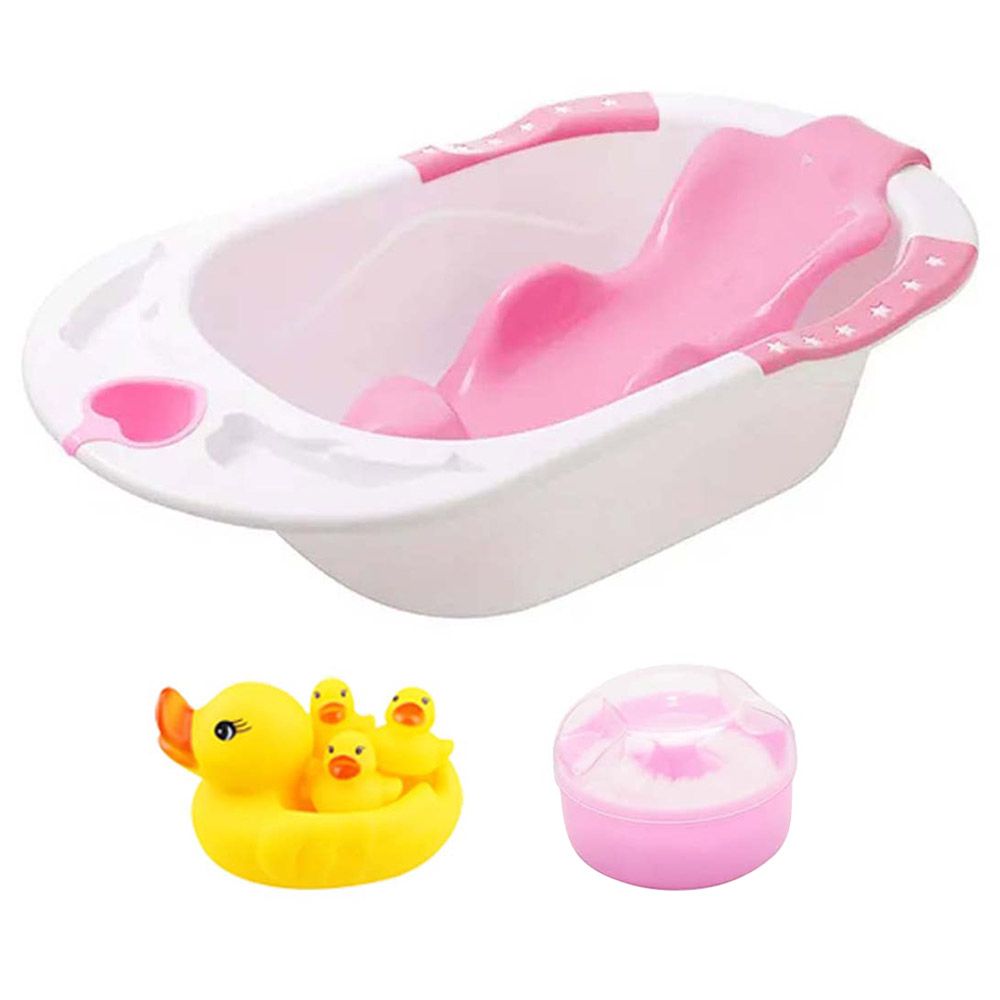 Star Babies - Bathtub & Rubber Duck Toy 4pcs W/ Powder Puff - Pink