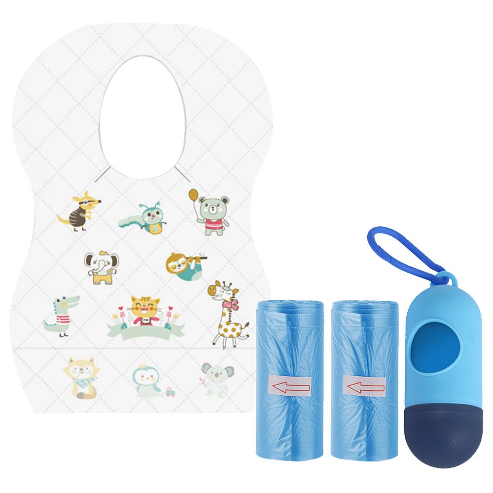 Star Babies - Disposable Bibs Animal Print 5pcs w/ Scented Bag 2pcs & Dispenser - Blue