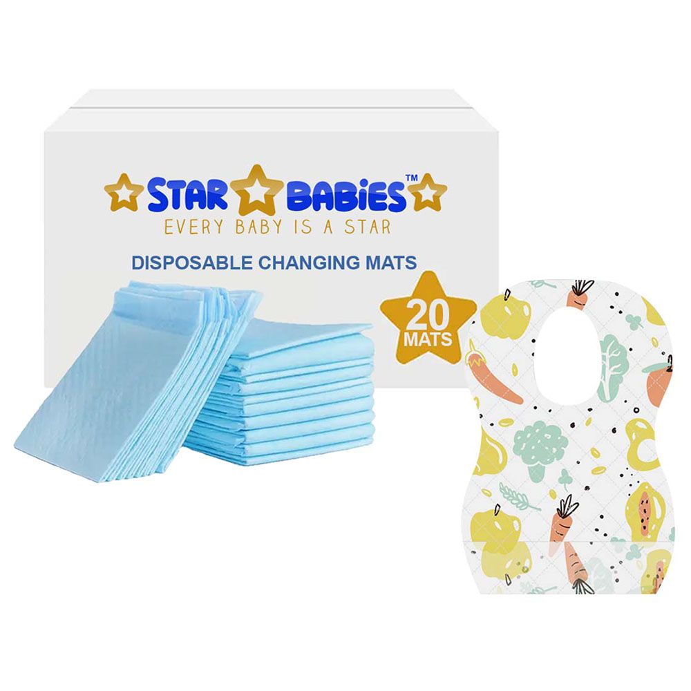 Star Babies - Disposable Bibs Fruits Print 20pcs w/ Changing Mat 20pcs - Blue