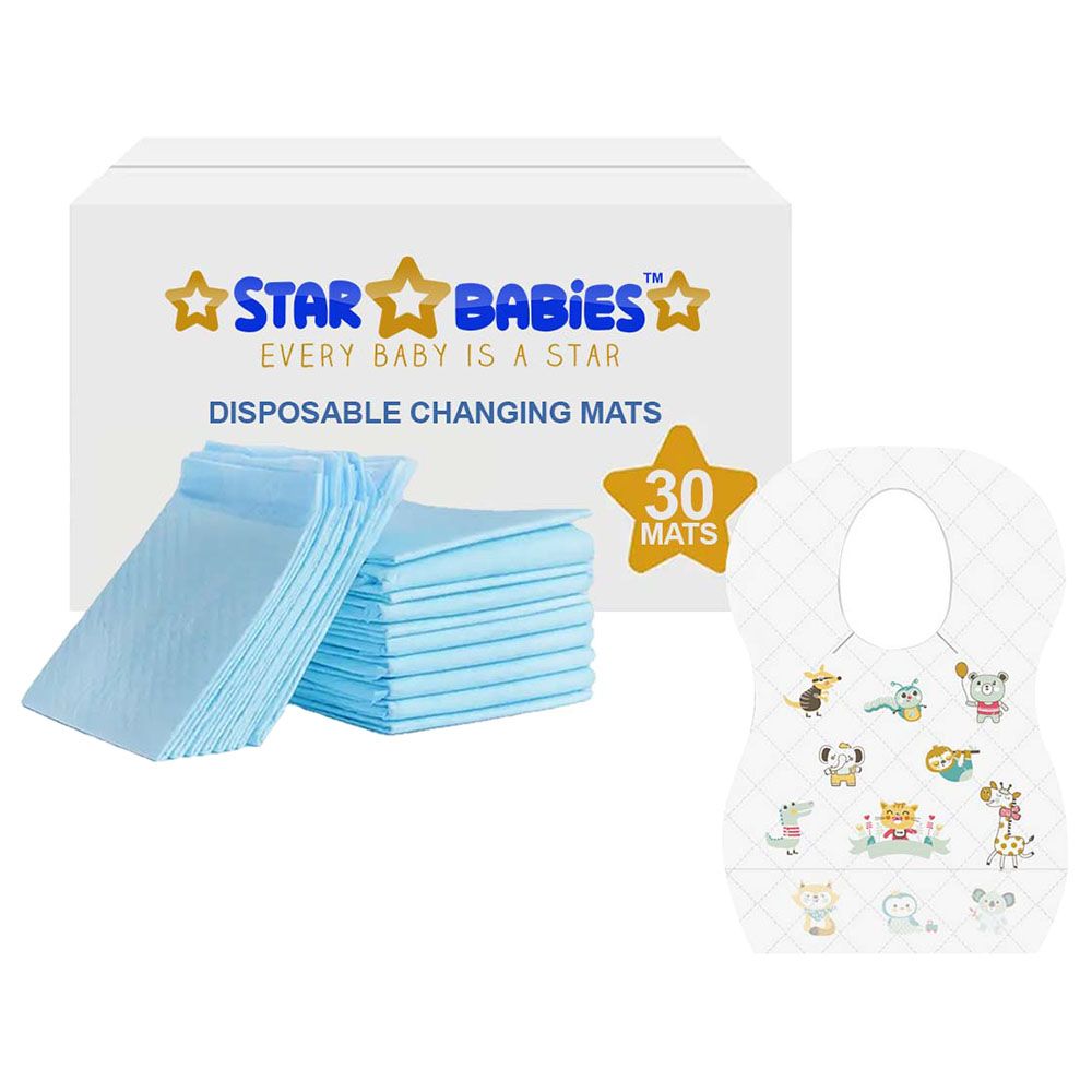 Star Babies - Disposable Bibs Animal Print 30pcs w/ Changing Mat 30pcs - Blue