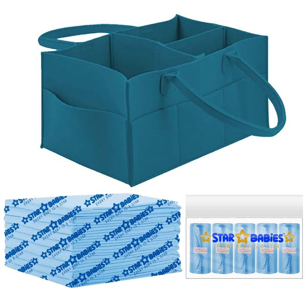 Star Babies - Disposable Changing Mat 20pcs & Scented Bag 5pcs w/ Caddy Diaper - Blue