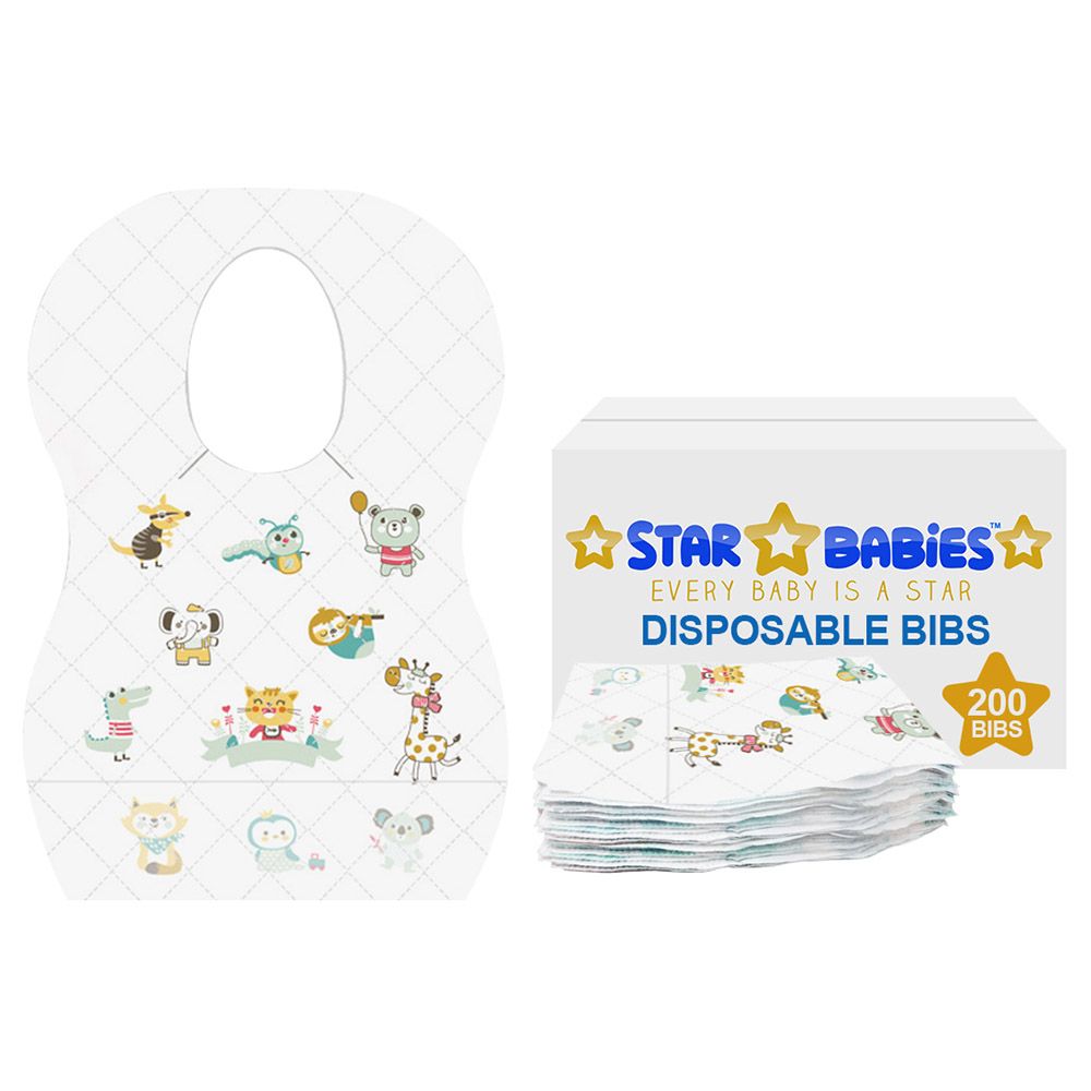 Star Babies - Disposable Bibs - Pack of 200 - Animal Print