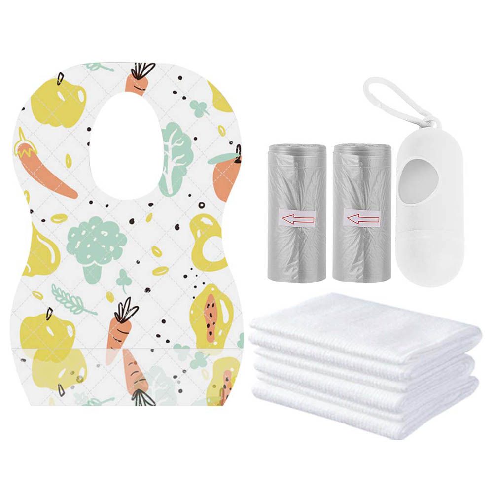 Star Babies - Disposable Bibs Fruits Print 5pcs, Disposable Towel 3pcs, Scented Bag 2pcs & Dispenser - Grey