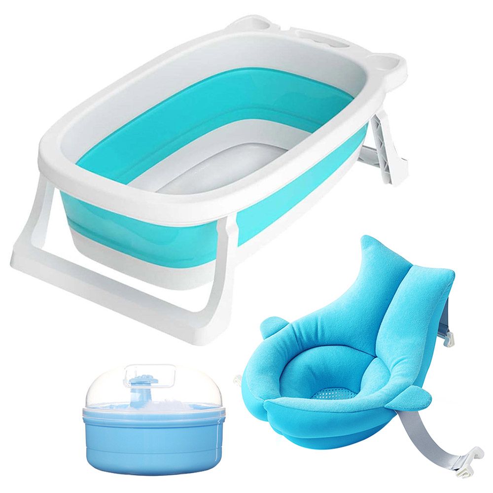 Star Babies - Foldable Bathtub w/ Soft Spot Sink Bather & Powder Puff - Blue