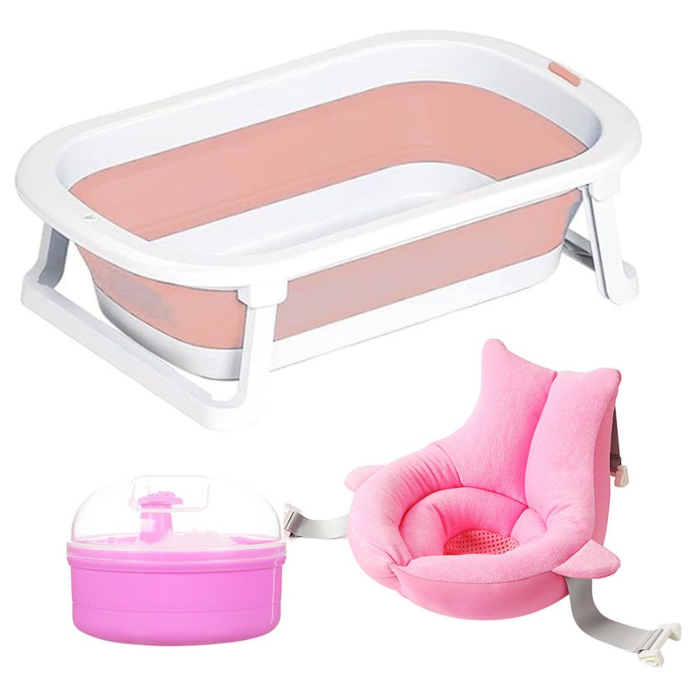 Star Babies - Foldable Bathtub w/ Soft Spot Sink Bather & Powder Puff - Pink