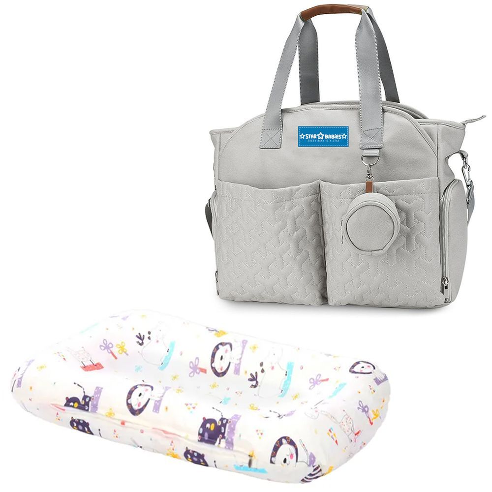 Star Babies - Diaper Portable Bag & Pacifier Bag w/ Changing Pad - Khaki/Zebra Printed