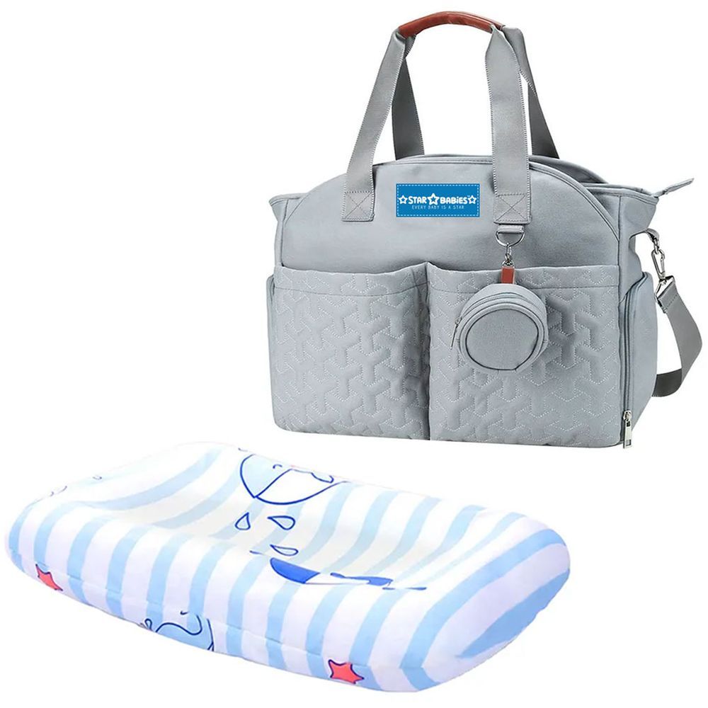 Star Babies - Diaper Portable Bag & Pacifier Bag w/ Changing Pad - Blue