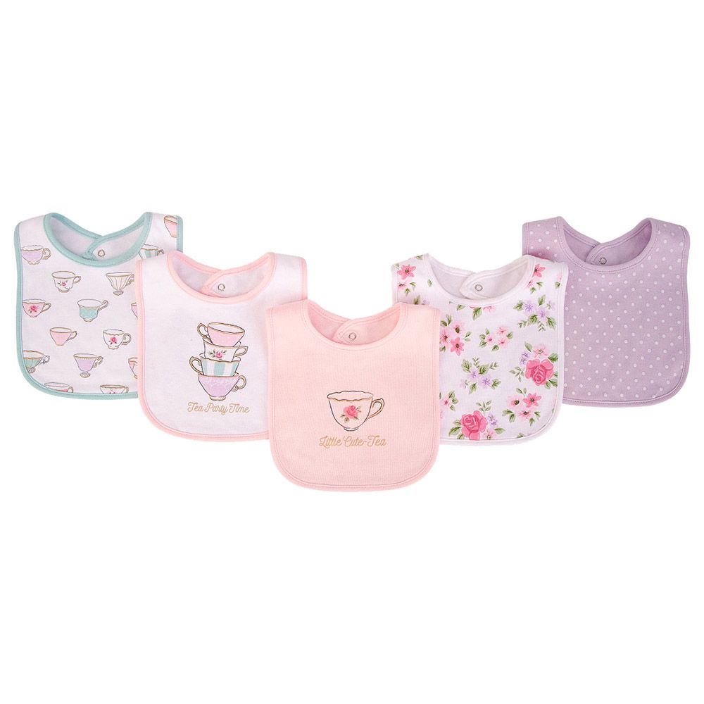 Hudson Childrenswear - 5pc-Set - Baby Girls Bibs - Floral Afternoon Tea