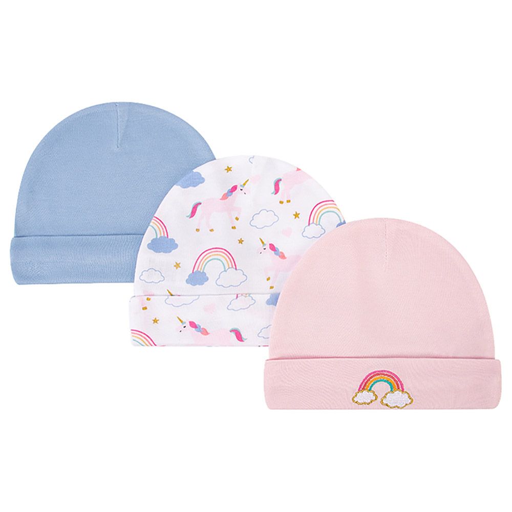 Hudson Childrenswear - 3pc-Set - Baby Gils Beanie Cap - Unicorn & Rainbows