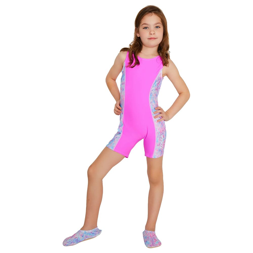 Coega Sunwear - Girls Kids Swim Shortie - Purple Abstract Drops