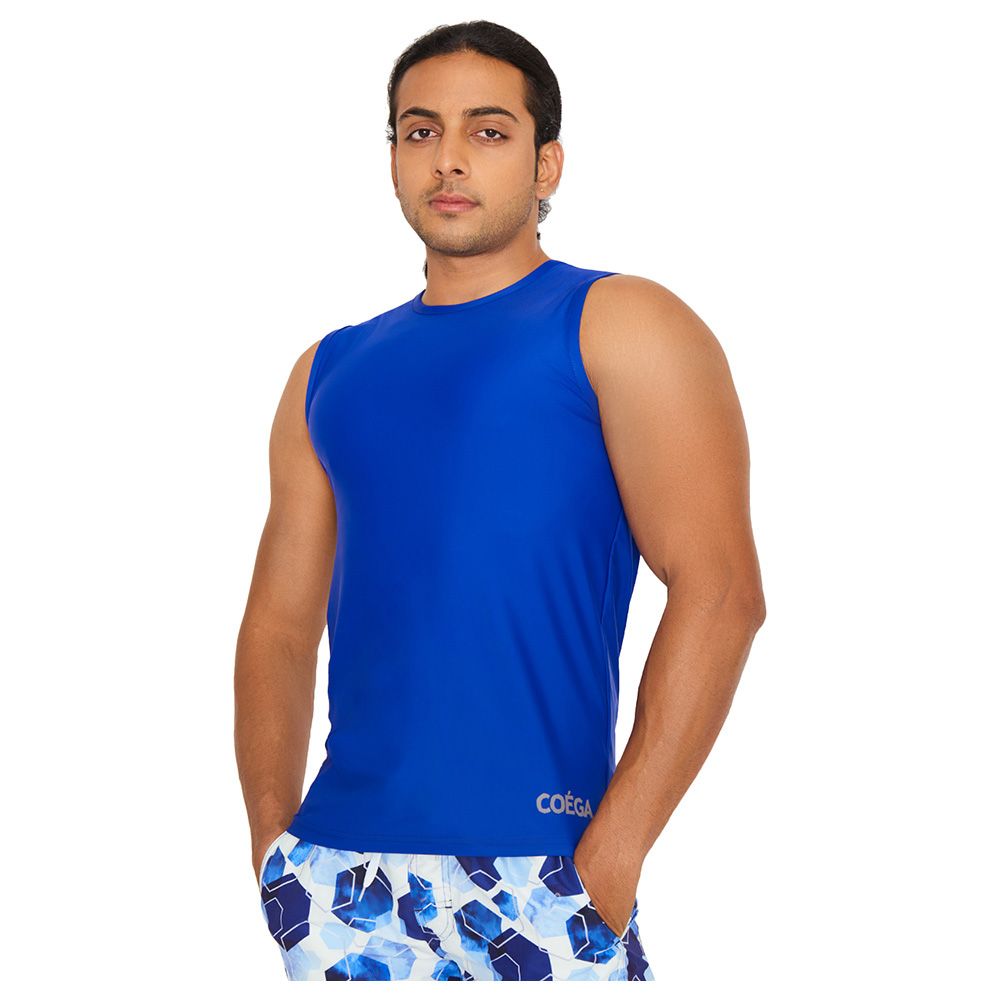 Coega Sunwear - Men's Sleeveless Rashguard - Navy Watercolor Hexagons