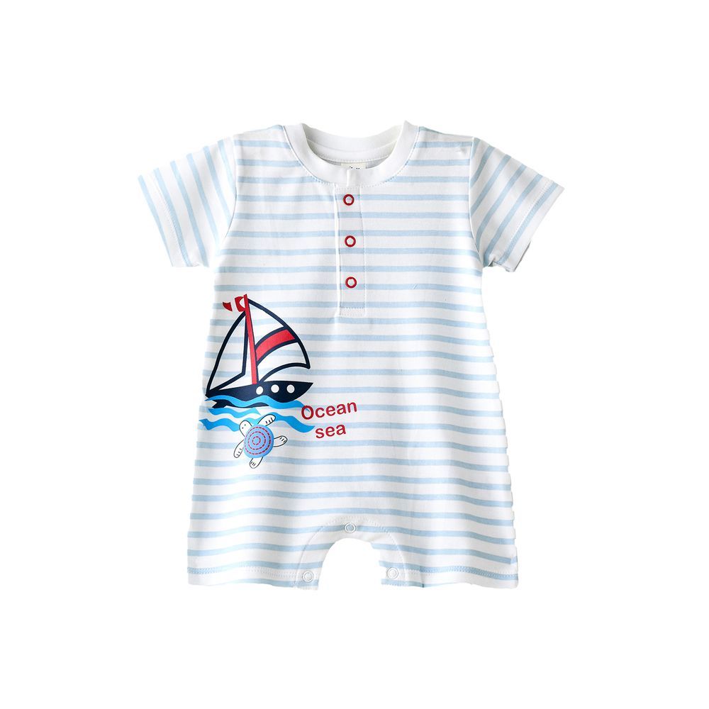 Tiny Hug - Baby Boy Onesie - Blue Striped Sailboat