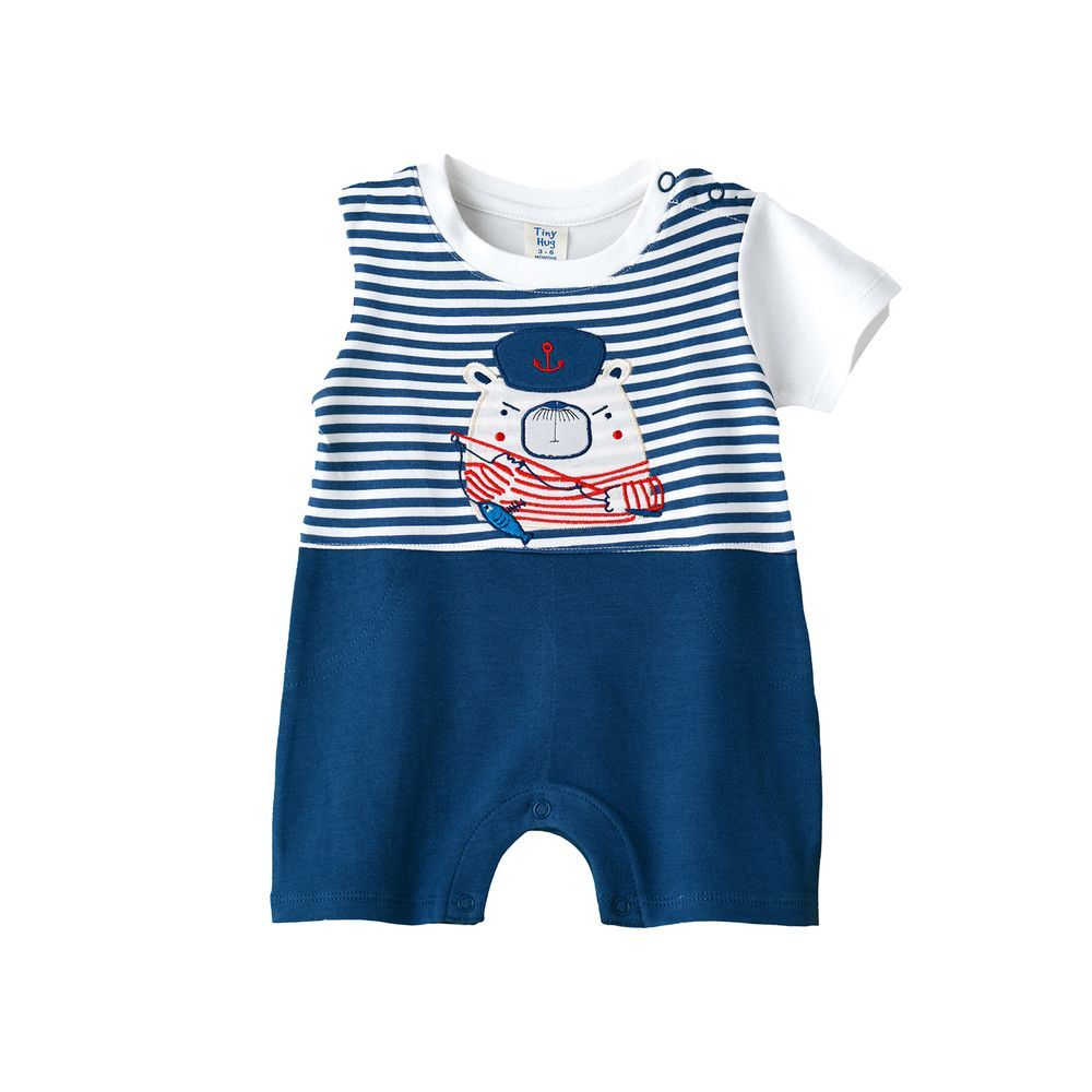 Tiny Hug - Baby Onesie For Boy Striped Sailor Bear - Blue