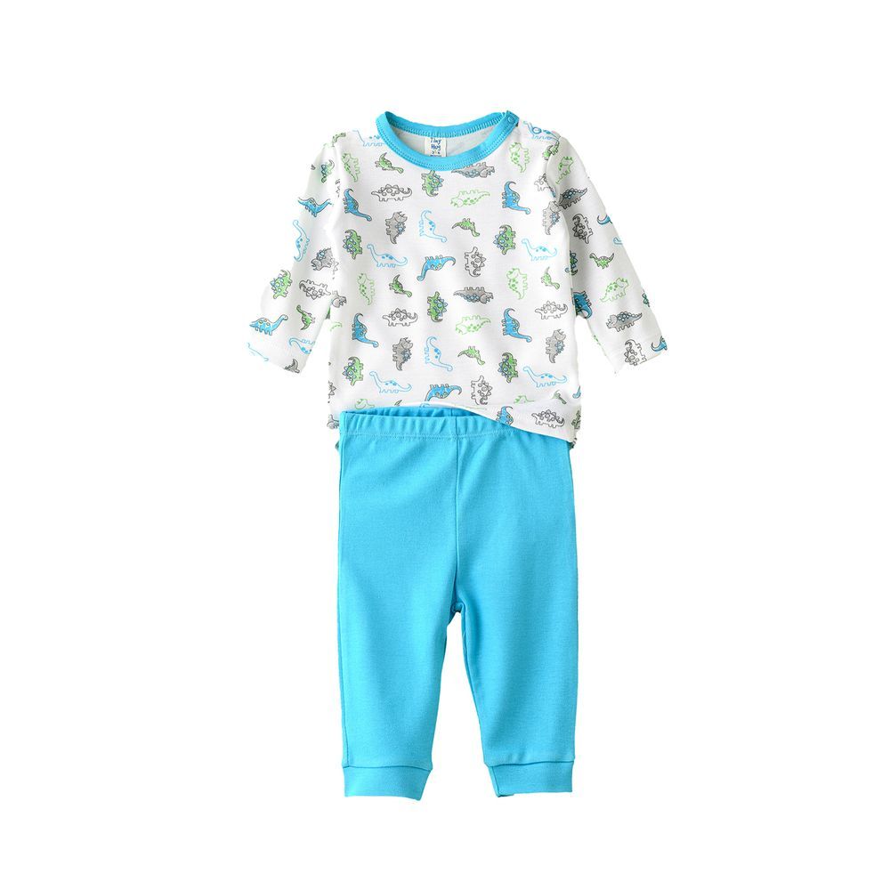 Tiny Hug - Baby Boy T-Shirt & Pants Set - White/Blue Dinosaur