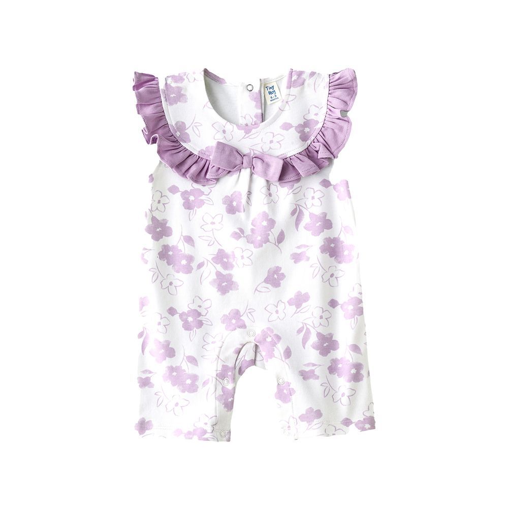 Tiny Hug - Ruffle Trim Onesie For Babies - Purple Floral