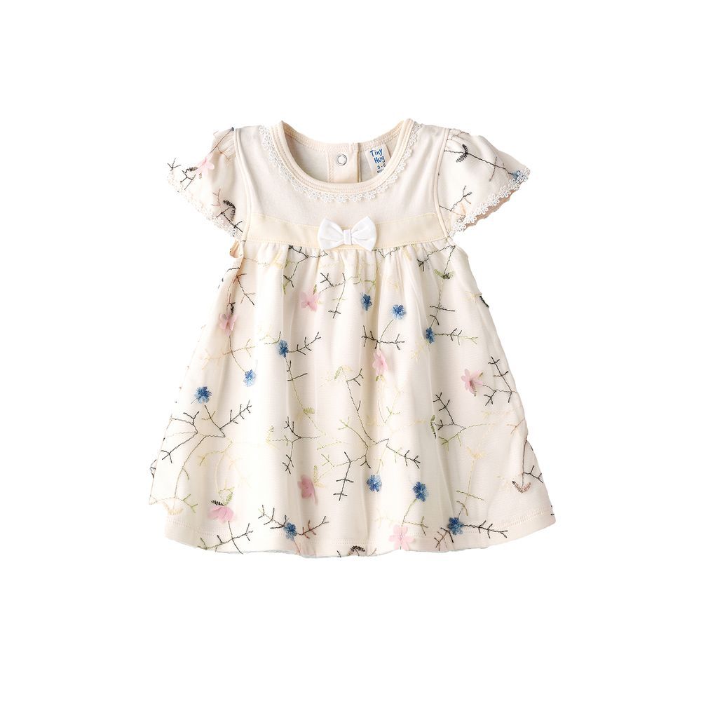 Tiny Hug - Embroidered Dress With Lace Trim For Babies - Floral