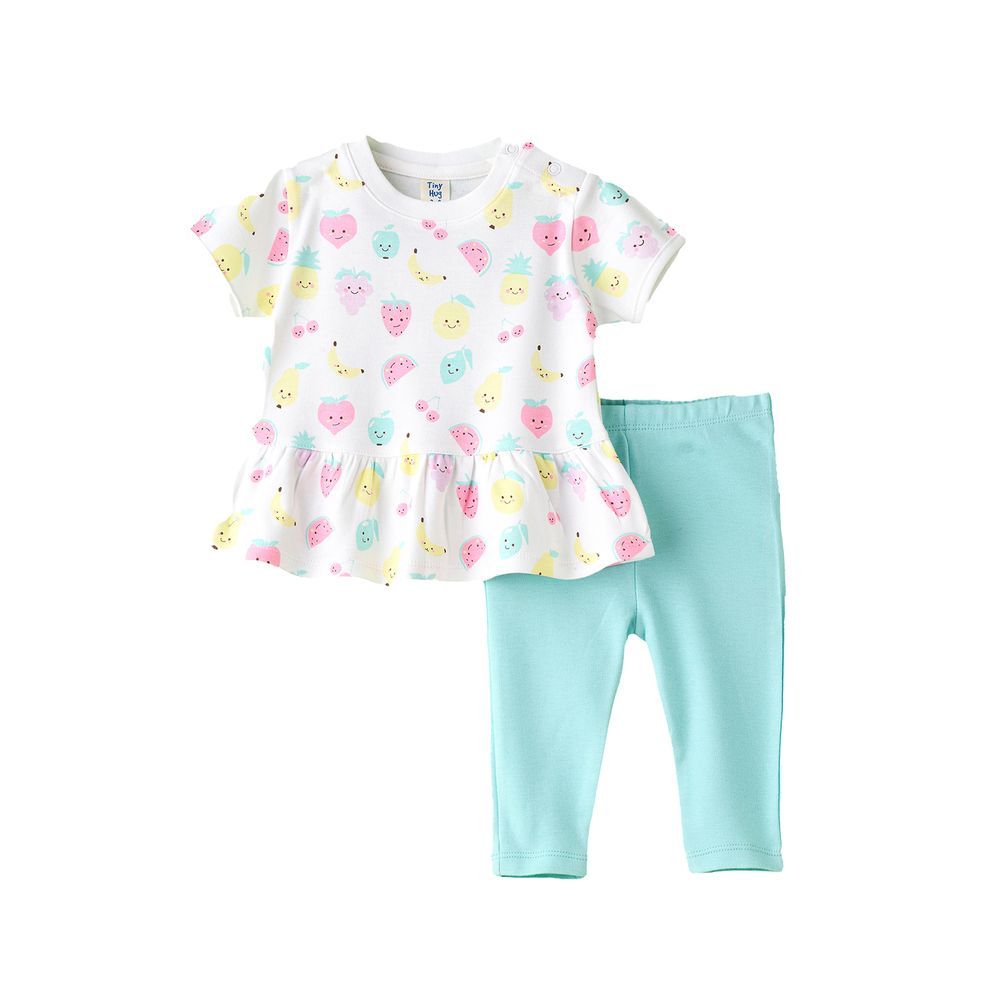 Tiny Hug - Baby Girl Tunic And Leggings Set - Blue/Fruits