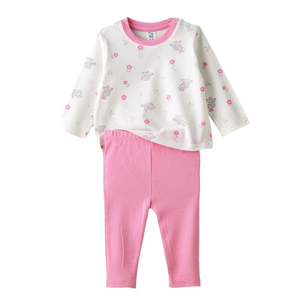 Tiny Hug - Baby Girl T-Shirt And Leggings Set - Pink/Birds