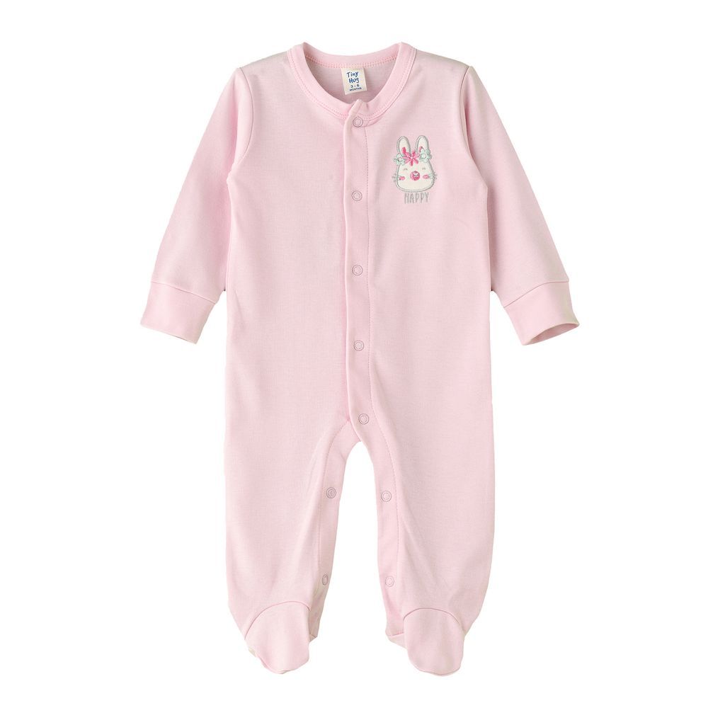 Tiny Hug - Baby Girl Coverall - Pink Bunny