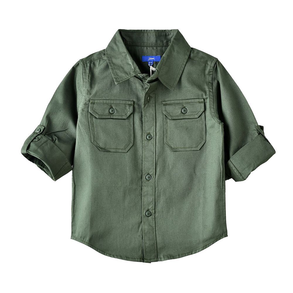 Jam - Boy's Button-Up Utility Shirt - Olive Green