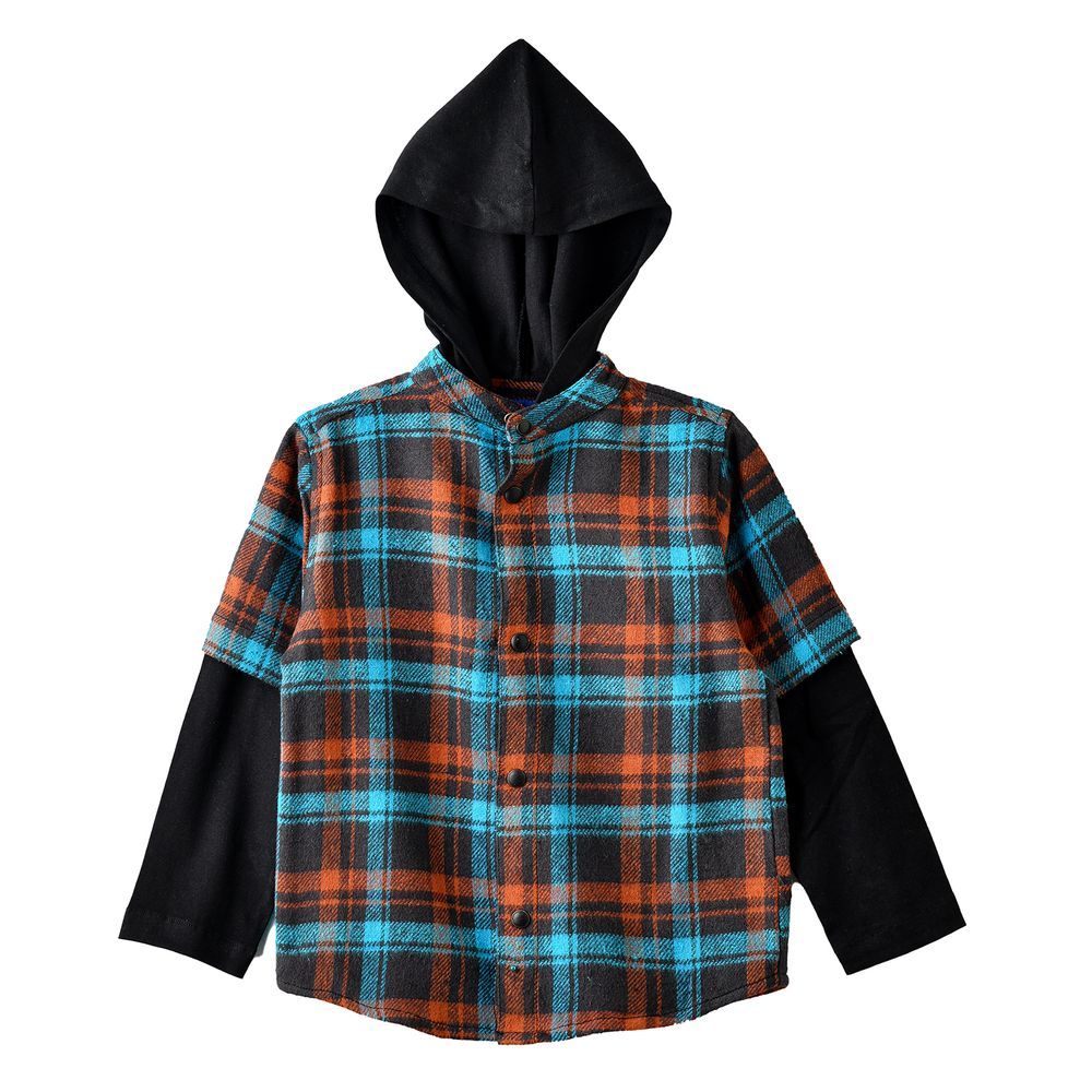 Jam - Boy's Hooded Plaid Shirt With Long Sleeves