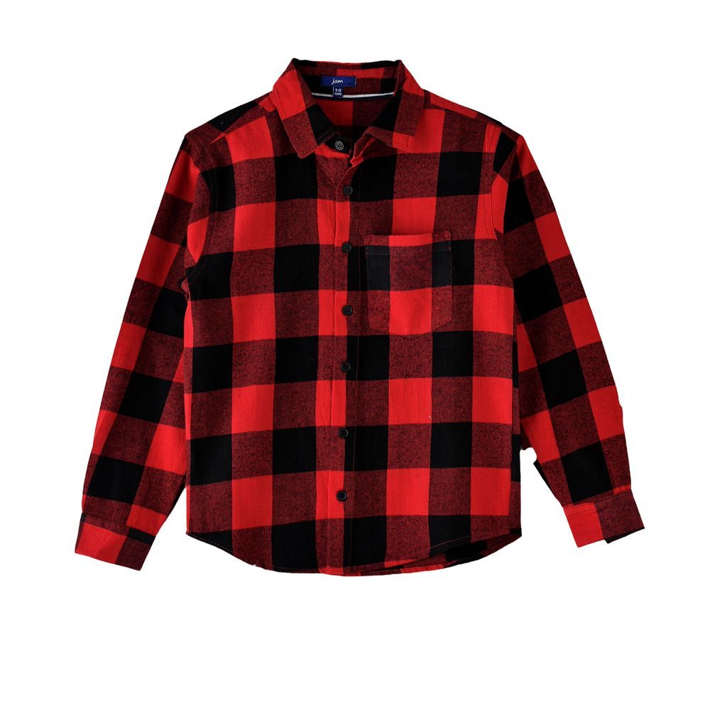 Jam - Boys' Long Sleeves Checkered Shirt - Red/Black