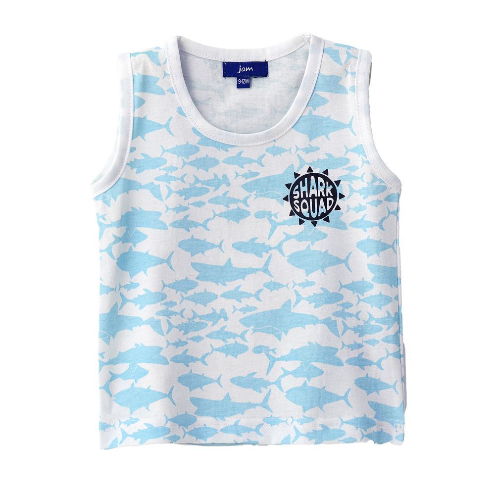 Jam - Boys' Blue Shark Pattern Cotton Tank Top