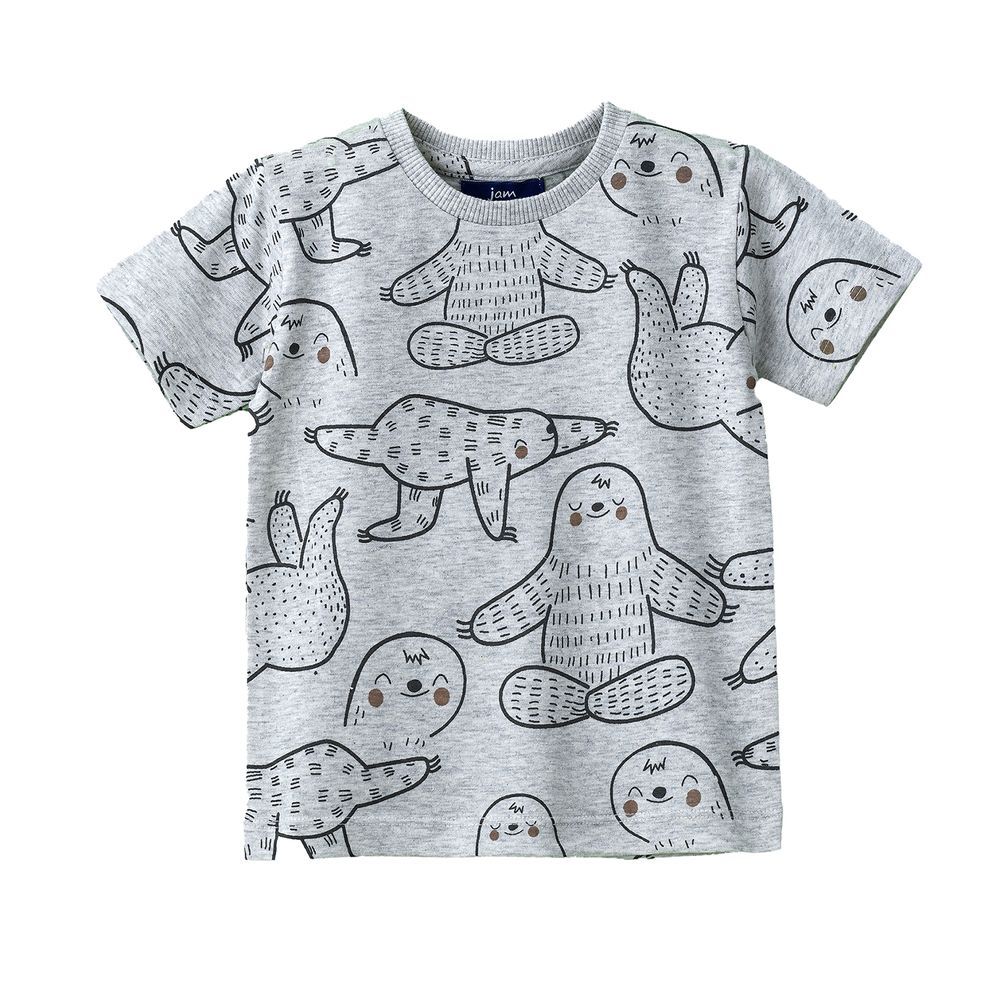 Jam - Boys' Grey Sloth Pattern Cotton T-shirt