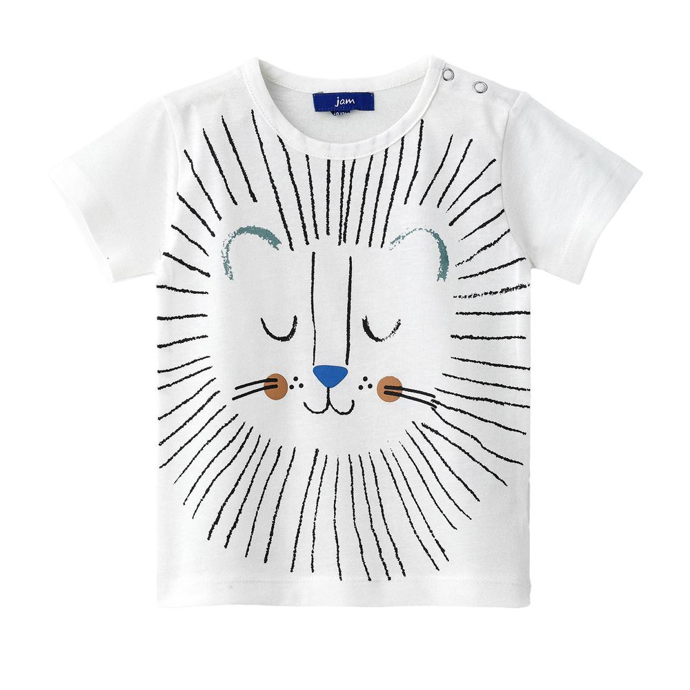 Jam - Serene Lion Face Graphic Cotton T-shirt For Boys - White