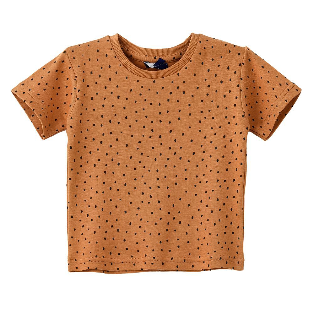 Stylish Dot Pattern Short Sleeve T-Shirt For Boys - Ochre