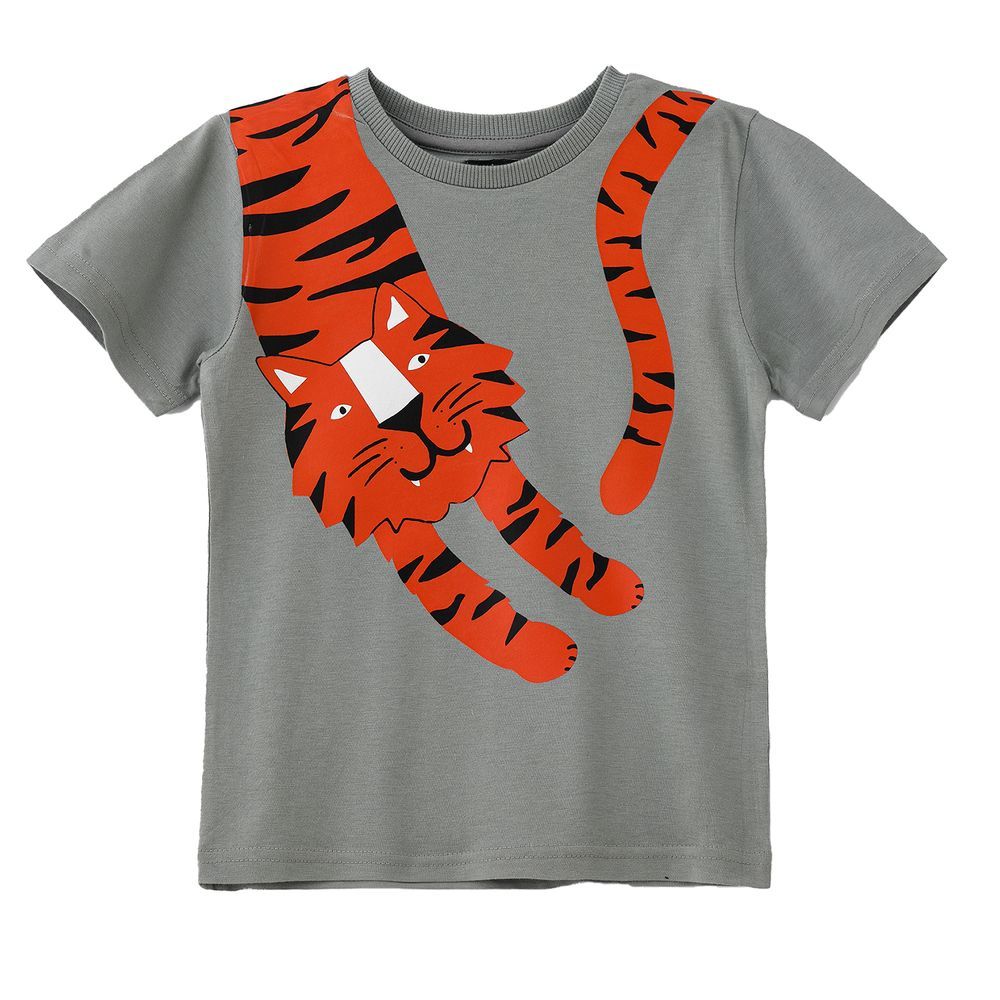 Jam - Boy's Playful Tiger Short Sleeves Graphic T-Shirt - Olive