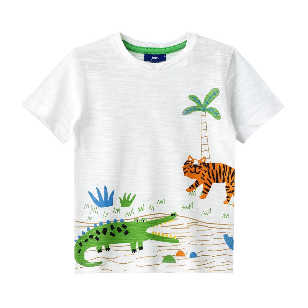 Jam - Jungle Fun Graphic Cotton T-shirt For Boys - White