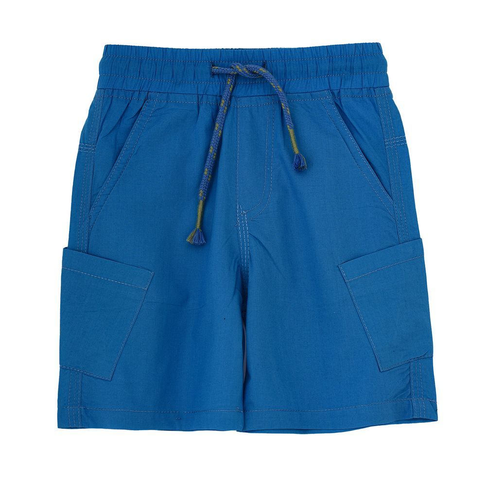 Jam - Vibrant Blue Woven Cotton Shorts With Pockets For Boys