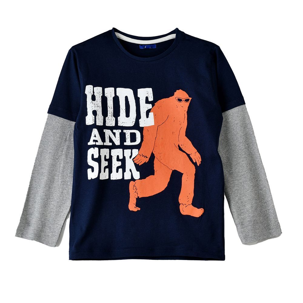 Jam - Boys' Hide And Seek Printed Long Sleeves T-Shirt - Navy