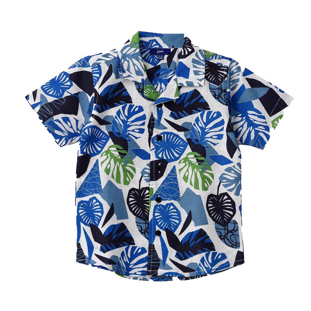 Vibrant Tropical Print Short Sleeve Shirt For Boys