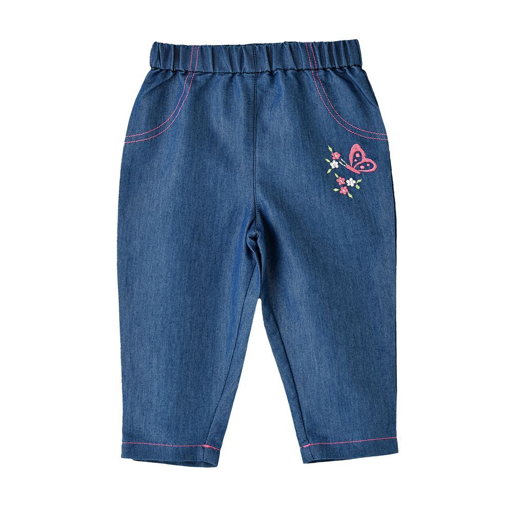 Jelliene - Girls' Denim Butterfly Embroidered Pants